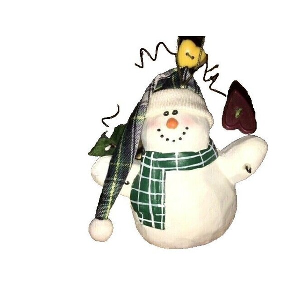 Snowman Angel in Plaid Hat, Check Scarf, Quality Resin Christmas Ornament - Picture 1 of 12